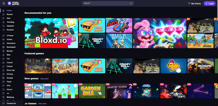 Crazy games — 各种各样的在线小游戏