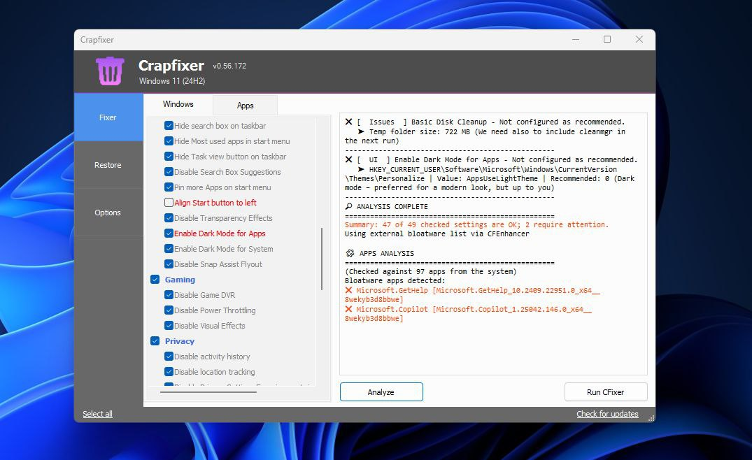 CrapFixer – Windows 系统优化工具