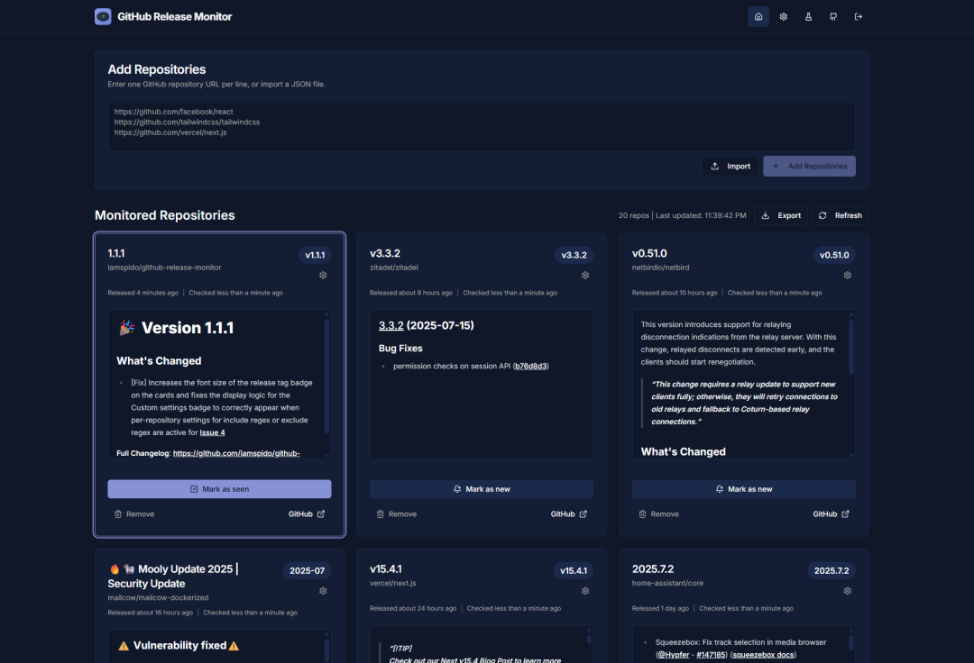 GitHub Release Monitor自动监控 GitHub 仓库的新版本发布